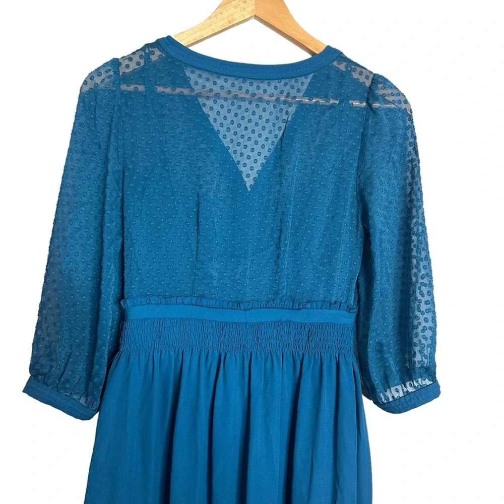 Anthropologie HD in Paris Celeste Swiss Dot Chiffon Teal Blue Dress - Picture 10 of 11